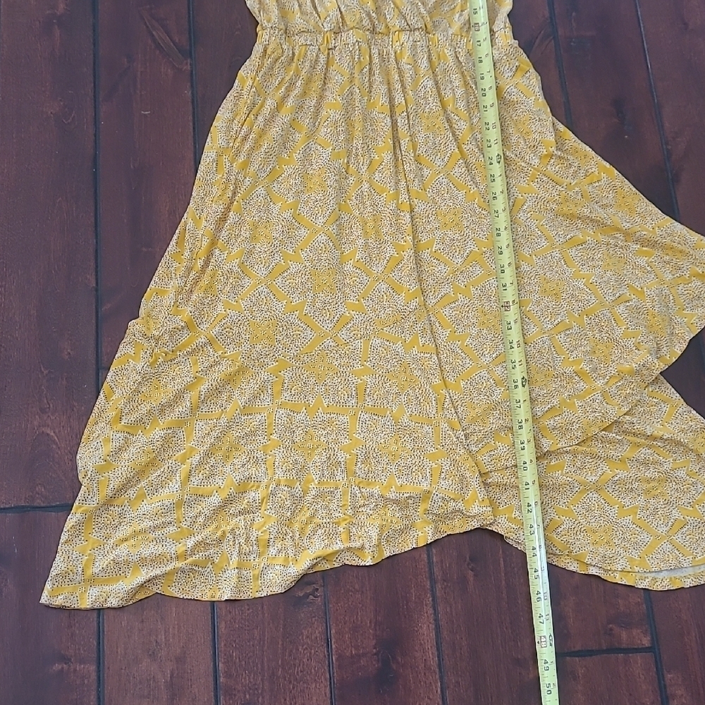 Maeve Yellow Absract Print Asymetrical Hem Shortsleeve Dress Size M - Picture 10 of 13